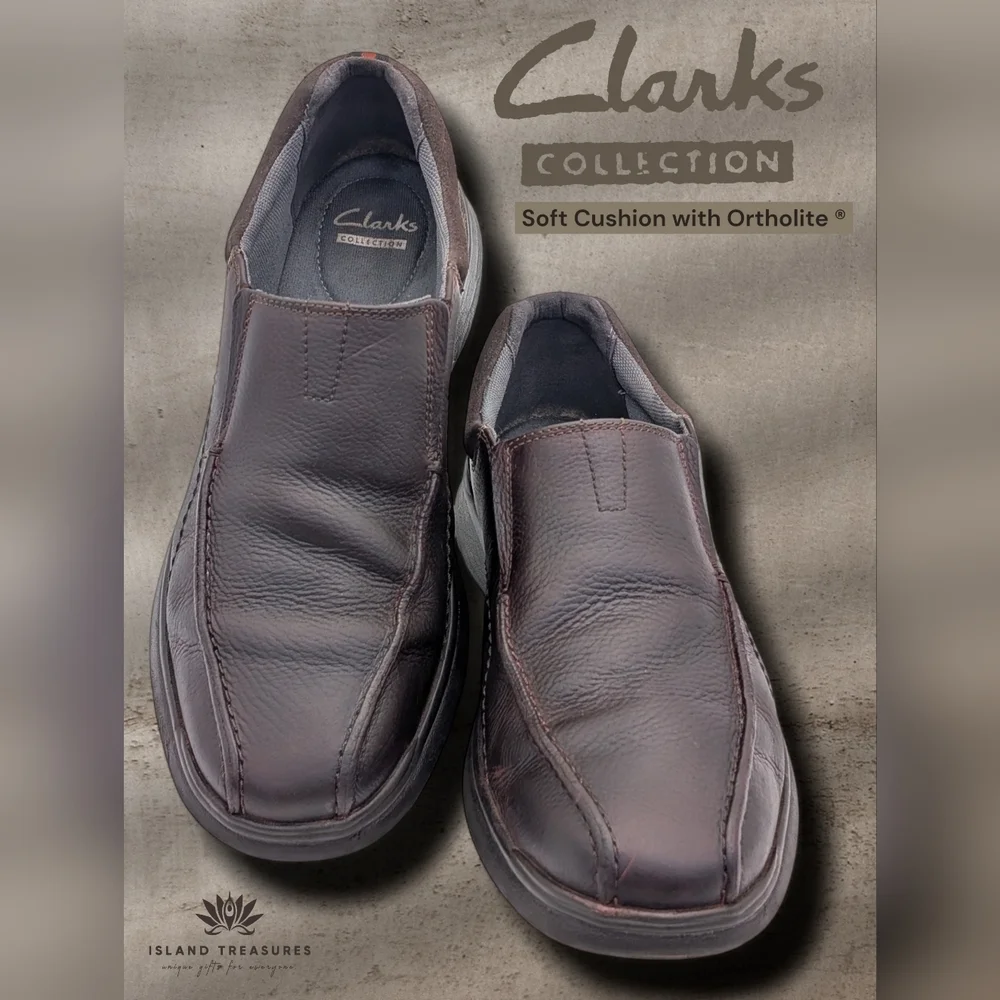 Clarks Cotrell Step Slip-On Men's Sz 11.5M Brown Oily Leather Loafers Ortholite®